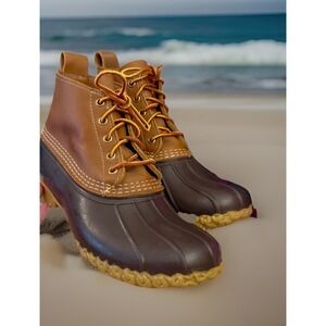 Men's Size 8 Vintage LL Bean Duck Boots Brown Leather Maine Hunting Outdoors USA